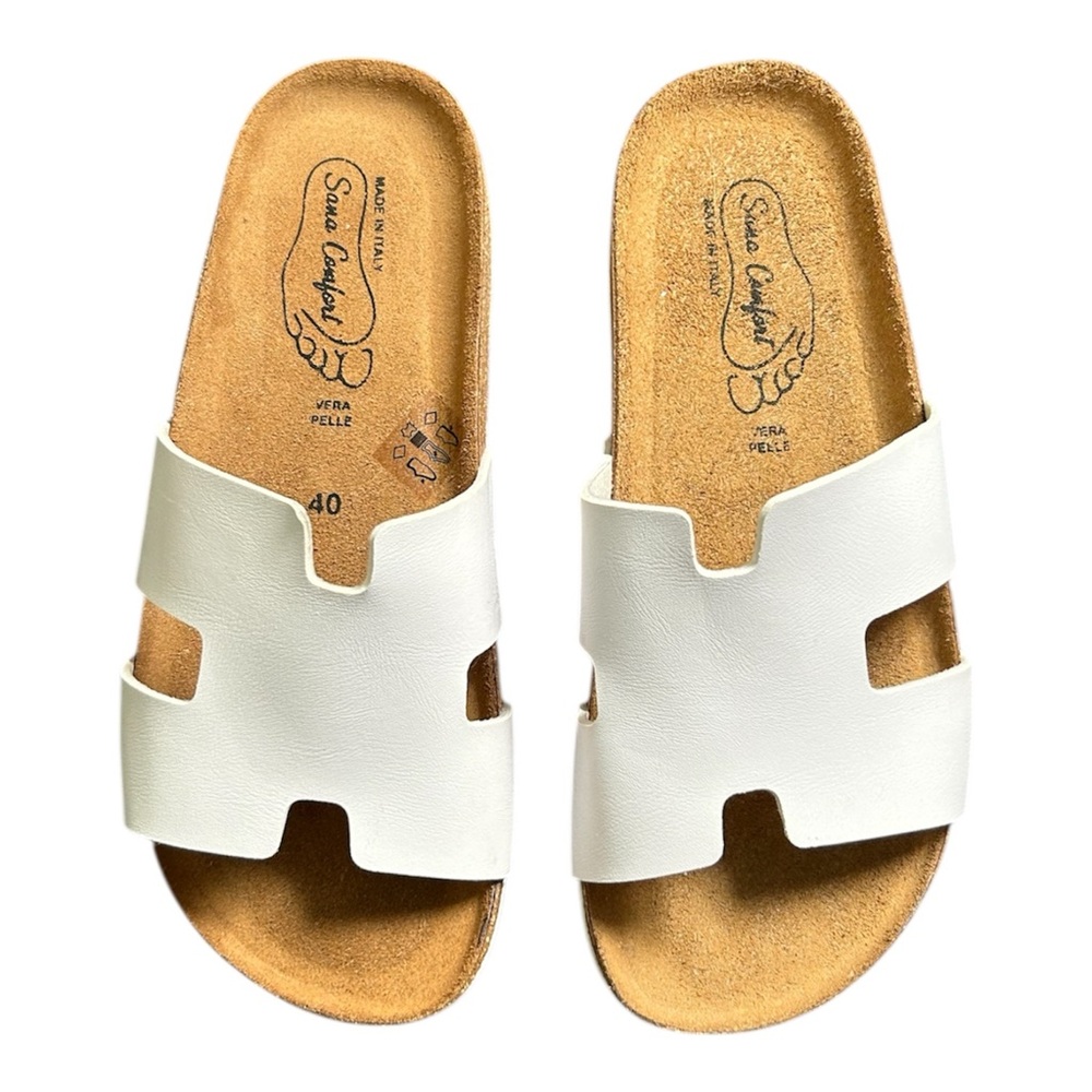 Born - Sana Comfort leather slide sandal sz 40 white
